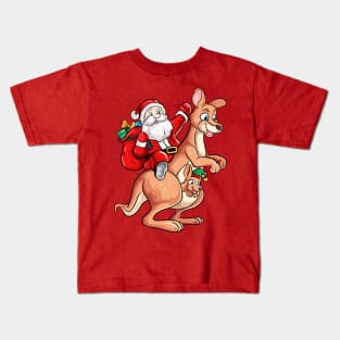 Santa Riding Kangaroo Australian Christmas Kids T-Shirt